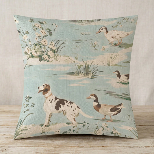 2pcs Vintage Countryside Throw Pillow Cover, Dog And Duck Decor, 18*18 Inch Pillowcase Protector Cushion Case For Sofa Couch Bed Pillow, Best Home Decor Gift For Her (Single Sided, No Pillow Core)