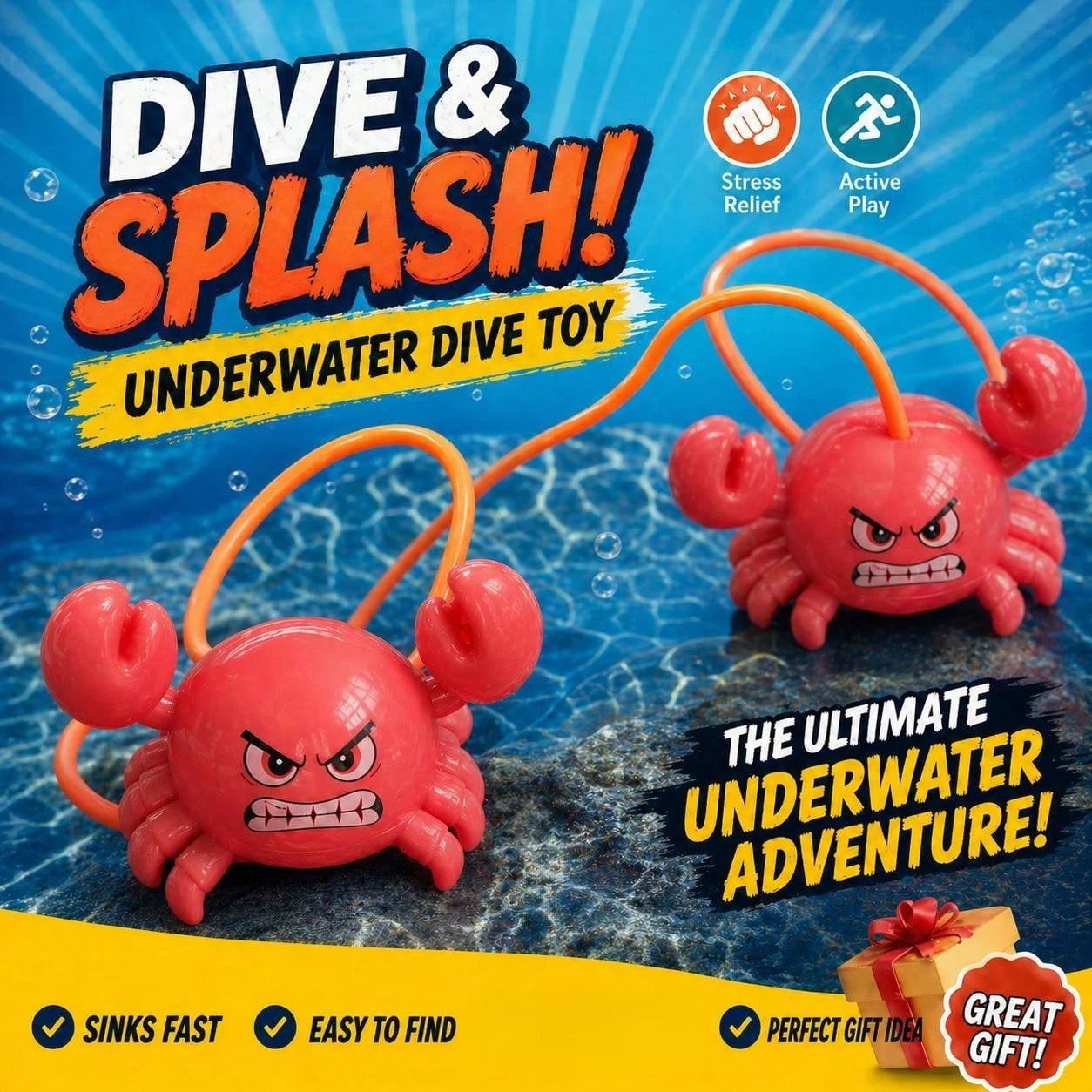 2pcs Water Sports Toys (1 Crab * 1 Top, 1.5m Rope, Random Color And Letter), Floating Rope Forms A Gate, Swimming Pool Diving Set, Diving Pool Toy, Bathtub Toy, Pool Toy, Swimming Toy, Suitable For Ch