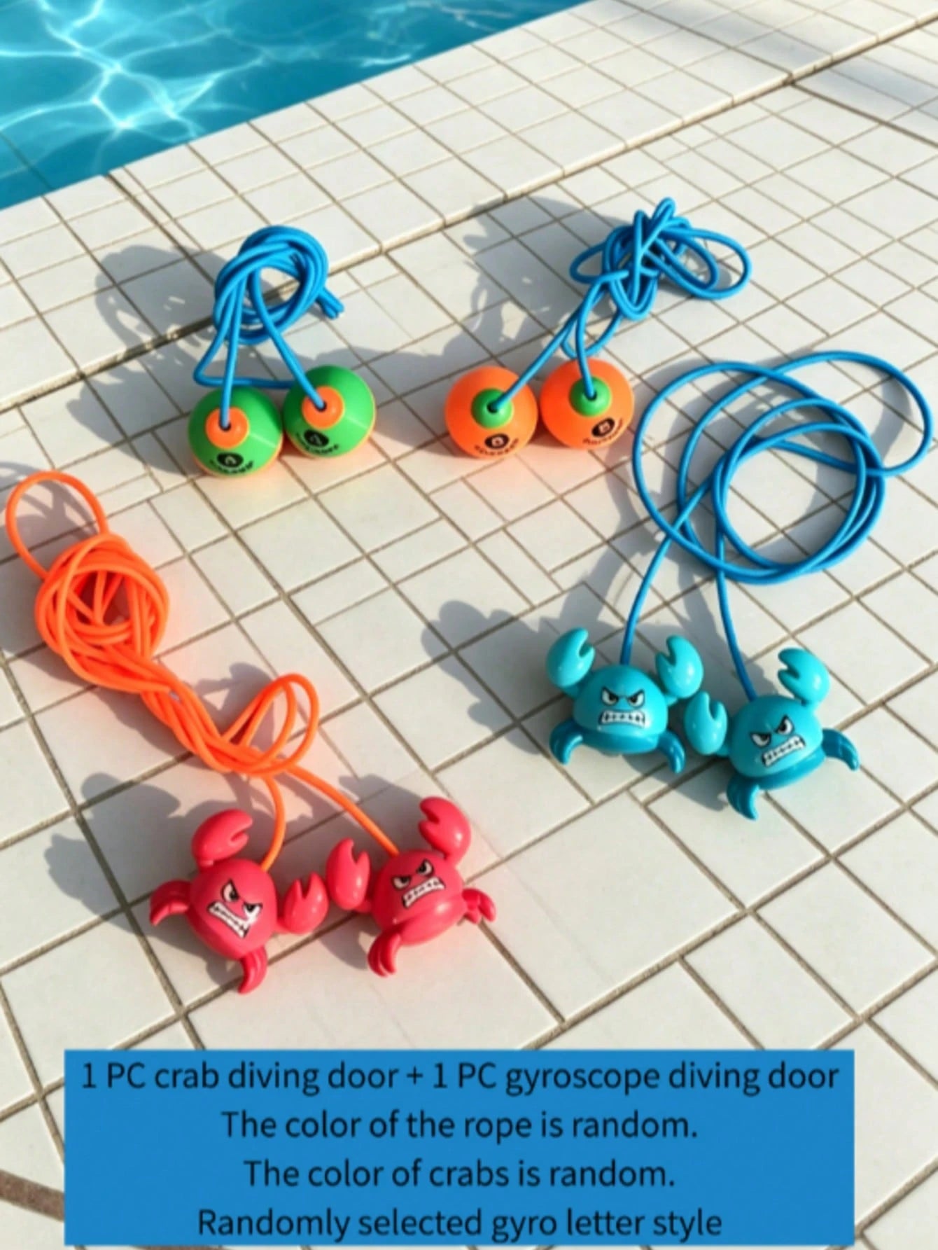 2pcs Water Sports Toys (1 Crab * 1 Top, 1.5m Rope, Random Color And Letter), Floating Rope Forms A Gate, Swimming Pool Diving Set, Diving Pool Toy, Bathtub Toy, Pool Toy, Swimming Toy, Suitable For Ch