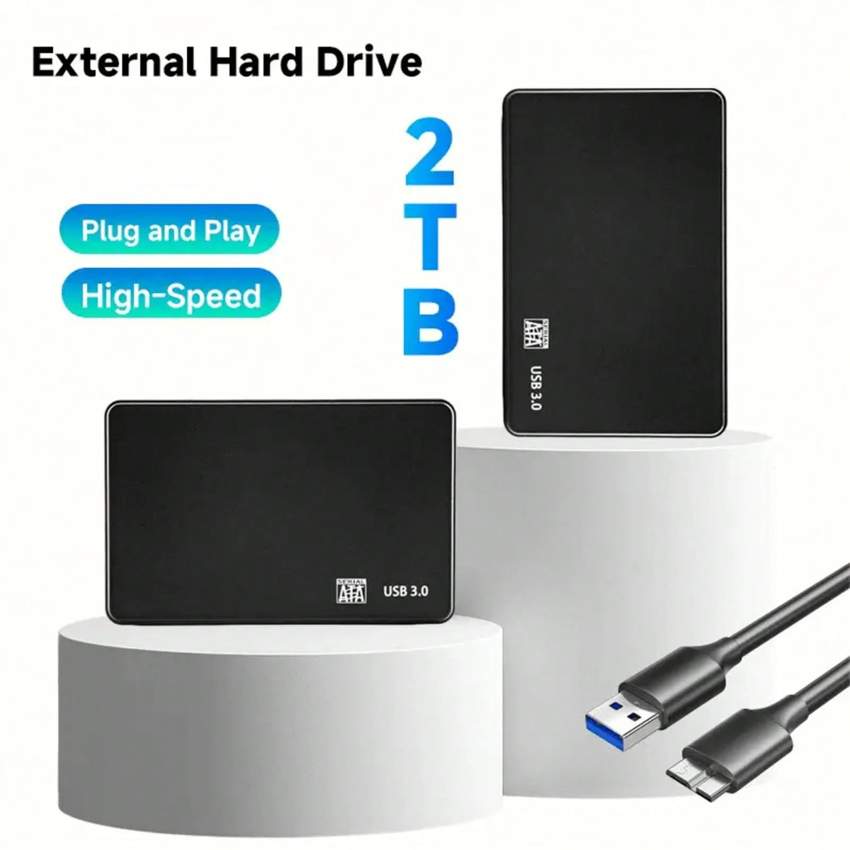 2TB High Speed Portable External Hard Drive USB 3.0- Tool-Free Installation, PC/ Laptop/Office Large Capacity HDD, ExFAT File System,/Video/Music Extended Backup (Black), Portable Storage Drive, Off