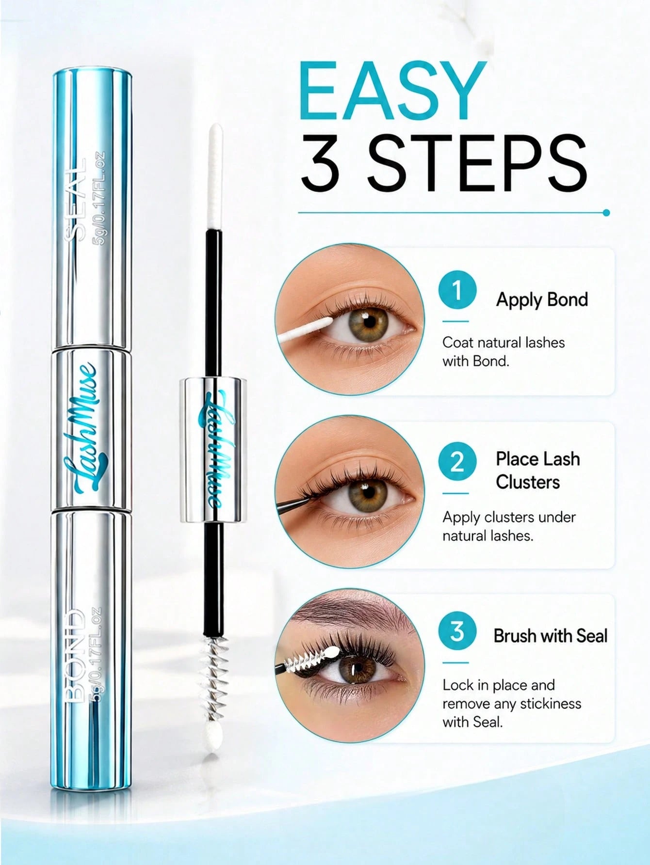 3/2/1PCS 10ml 2-In-1 Lash Bond & Seal Eyelash Glue For Cluster & Individual Lashes, Waterproof Long-Lasting Eyelash Extension Adhesive, Strong Hold DIY Lash Extension Glue For At-Home Use, Fast-Drying