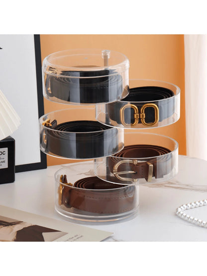 3/4/5 Layer Elegant Rotating Transparent Jewelry Storage Box- Dustproof, Waterproof, With Adjustable Compartments- Suitable For Storing Belts, Necklaces, Bracelets, Hair Clips And Earrings
