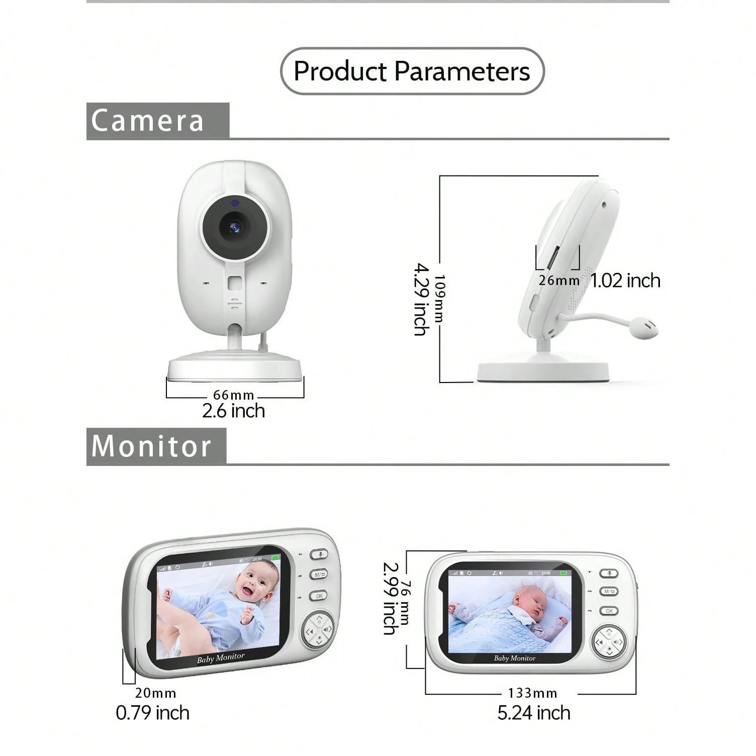 3.5 Inch Rechargeable Baby Monitor With Camera, Two-Way Talk, Night Vision, Temperature Alert, Feeding Reminder, 8 Lullabies, USB Powered – Suitable For Nursery And Home Use