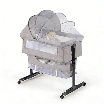 3-In-1 Baby Bassinet, Adjustable Bedside Bassinet With Comfy Mattress, Wheels, 6 Height Levels, Easy Folding Portable Crib For Newborns