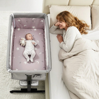 3-In-1 Baby Crib,Bedside Bassinet, Baby Bed With Storage Basket,Easy To Fold,6 Adjustable Height Portable Crib For Infant/Newborn,Baby Need,Baby Stuff