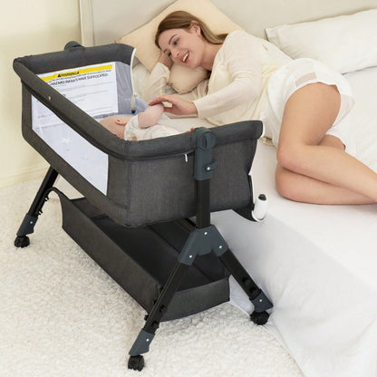 3-In-1 Baby Crib,Bedside Bassinet, Baby Bed With Storage Basket And Mosquito Net, Easy To Fold,6 Adjustable Height For Infant/Baby/Newborn, Baby Need