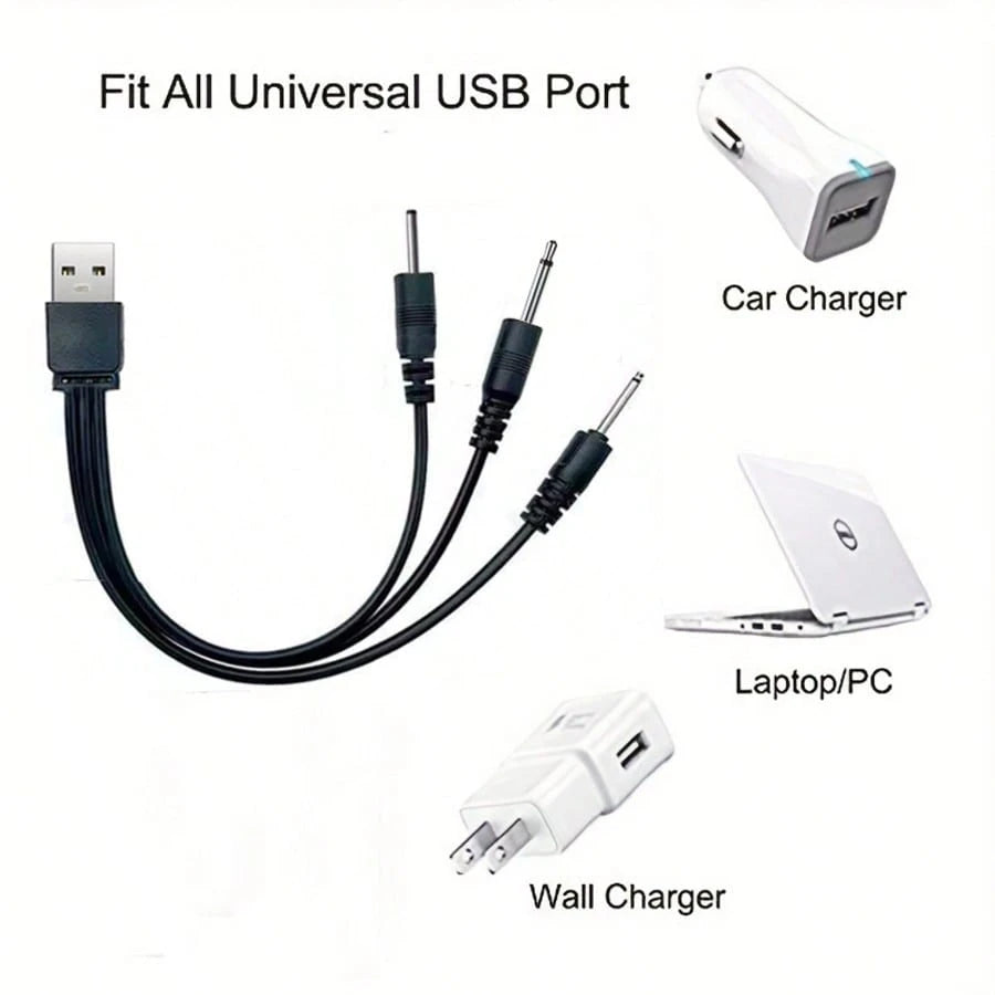 3-In-1 USB Charging Cable, DC2.5 And DC2.0 Pins, Suitable For Powering Facial Cleansing Brush, Beauty Device And Other Small Appliances
