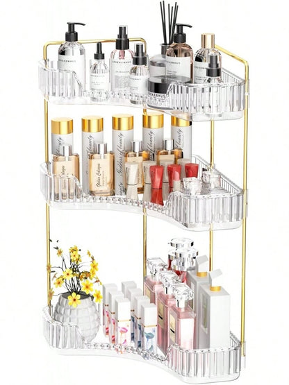 3-Level Corner Vanity Storage Tray, Functional Holder For Various Brushes, Neat Storage Solution For Bathroom And Dressing Table Skincare Supplies(10.63*10.63*5.51in)
