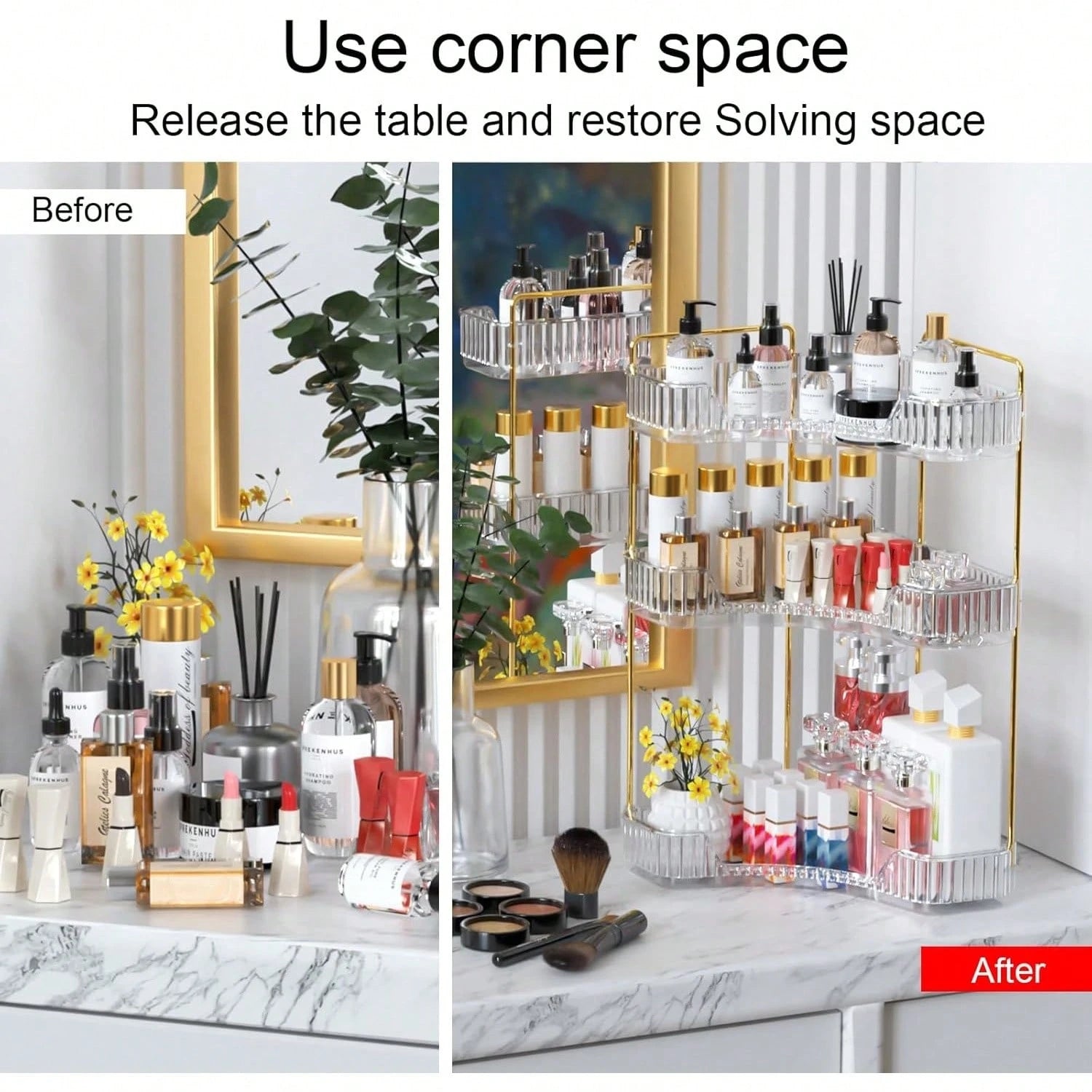 3-Level Corner Vanity Storage Tray, Functional Holder For Various Brushes, Neat Storage Solution For Bathroom And Dressing Table Skincare Supplies(10.63*10.63*5.51in)