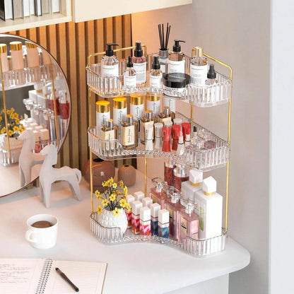 3-Level Corner Vanity Storage Tray, Functional Holder For Various Brushes, Neat Storage Solution For Bathroom And Dressing Table Skincare Supplies(10.63*10.63*5.51in)