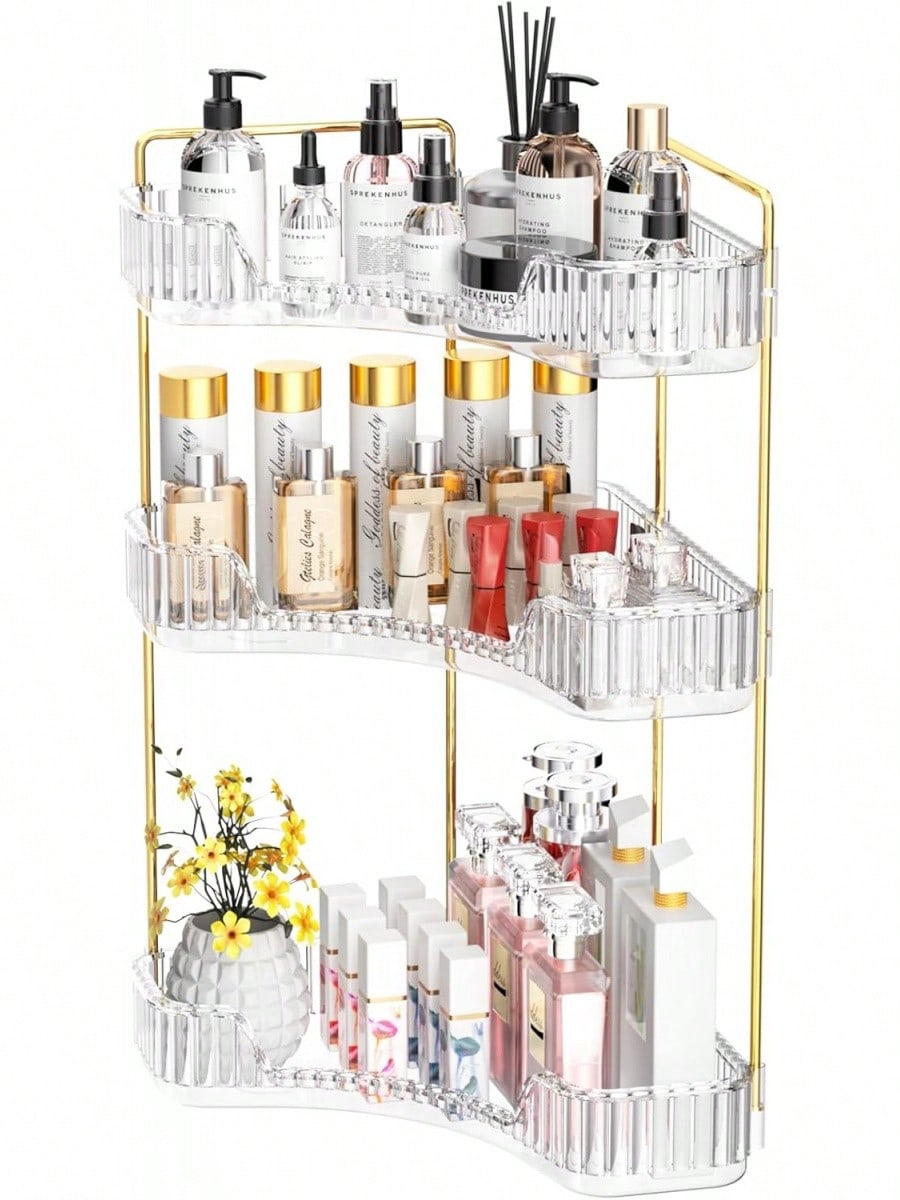 3-Level Corner Vanity Storage Tray, Functional Holder For Various Brushes, Neat Storage Solution For Bathroom And Dressing Table Skincare Supplies(10.63*10.63*5.51in)