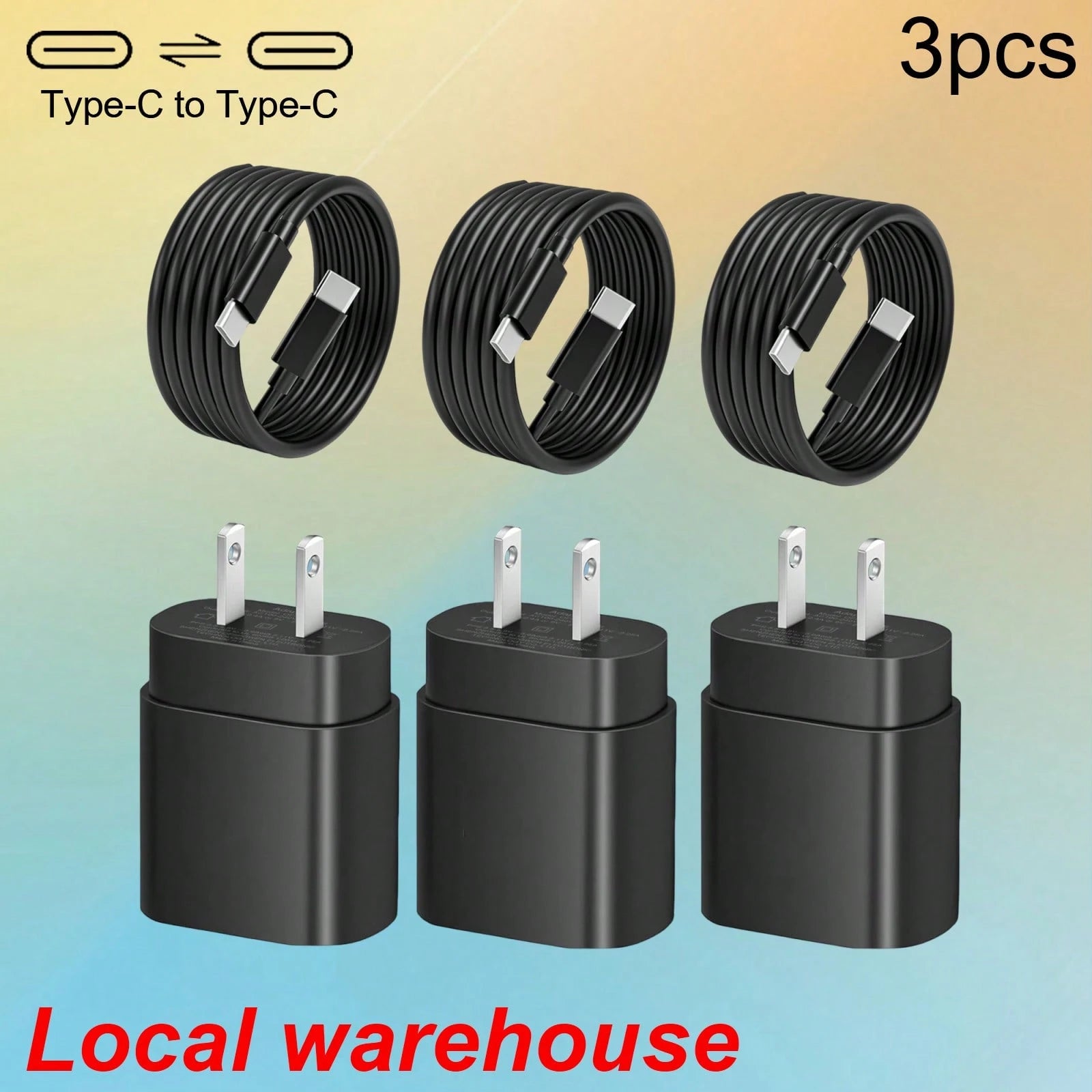 3-Pack Phone Charger Set: 3x USB-C Wall Charger Plug + 3x 4ft Type-C To Type-C Cable – Universal Chargers For S23 Ultra/S23/S23+/S22/S22 Ultra/S22+/S21 Ultra/S20 Ultra/Note 20/Note 10/Z Fold 3| Local