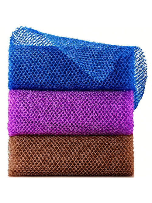 3 Pieces African Bath Sponge African Net Long Net Bath Sponge Exfoliating Shower Body Scrubber Back Scrubber Skin Smoother,Great For Daily Use (Blue,Purple,Brown)