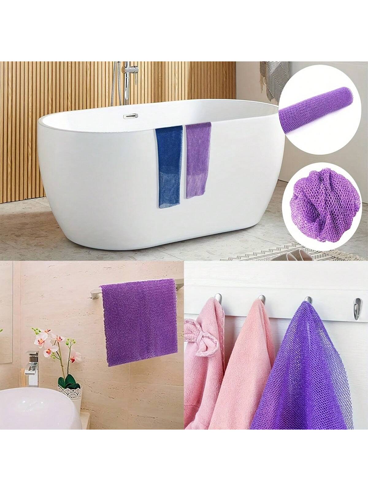 3 Pieces African Bath Sponge African Net Long Net Bath Sponge Exfoliating Shower Body Scrubber Back Scrubber Skin Smoother,Great For Daily Use (Blue,Purple,Brown)