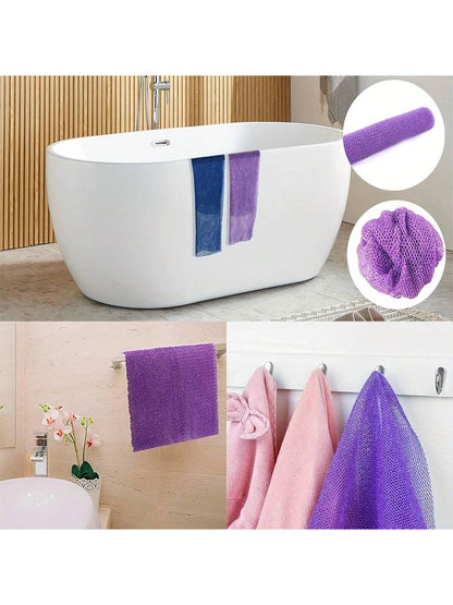 3 Pieces African Bath Sponge African Net Long Net Bath Sponge Exfoliating Shower Body Scrubber Back Scrubber Skin Smoother,Great For Daily Use (Blue,Purple,Brown)