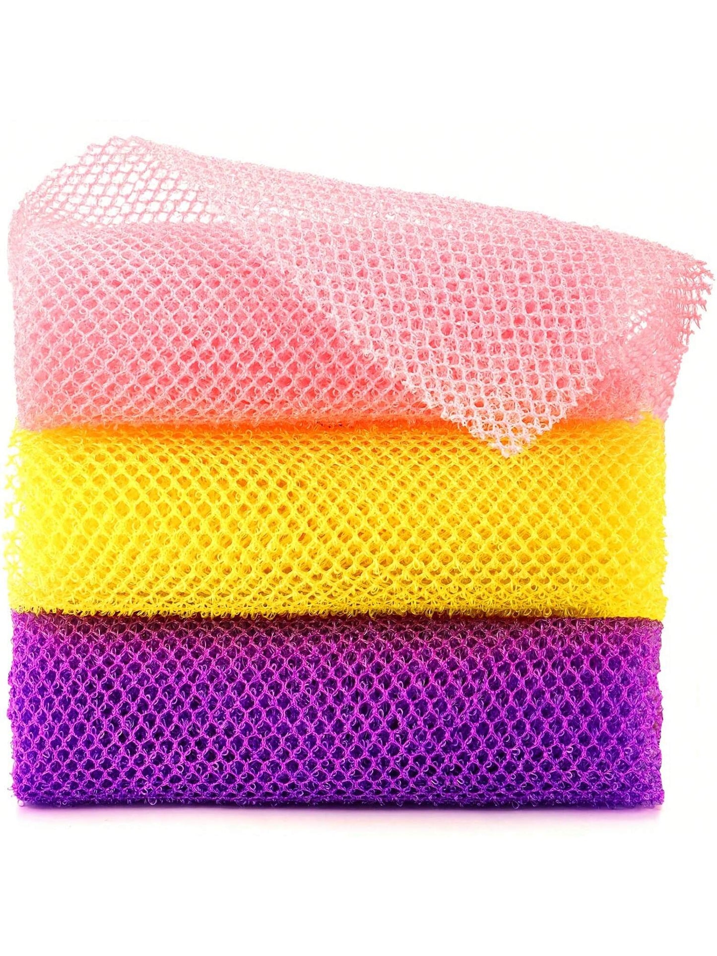 3 Pieces African Bath Sponge African Net Long Net Bath Sponge Exfoliating Shower Body Scrubber Back Scrubber Skin Smoother,Great For Daily Use (Blue,Purple,Brown)