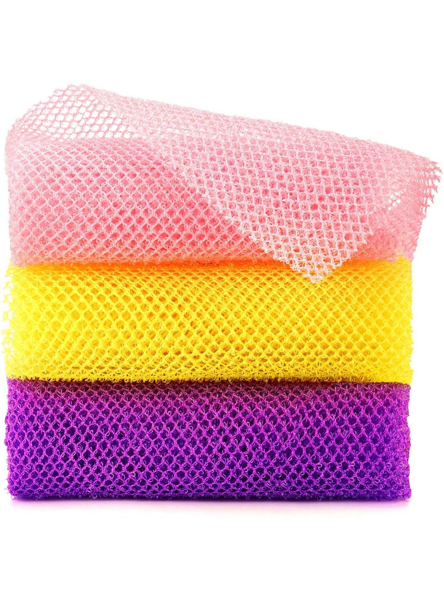 3 Pieces African Bath Sponge African Net Long Net Bath Sponge Exfoliating Shower Body Scrubber Back Scrubber Skin Smoother,Great For Daily Use (Blue,Purple,Brown)