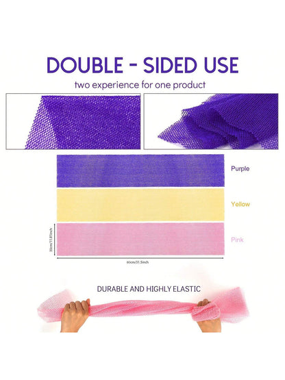 3 Pieces African Bath Sponge African Net Long Net Bath Sponge Exfoliating Shower Body Scrubber Back Scrubber Skin Smoother,Great For Daily Use (Blue,Purple,Brown)