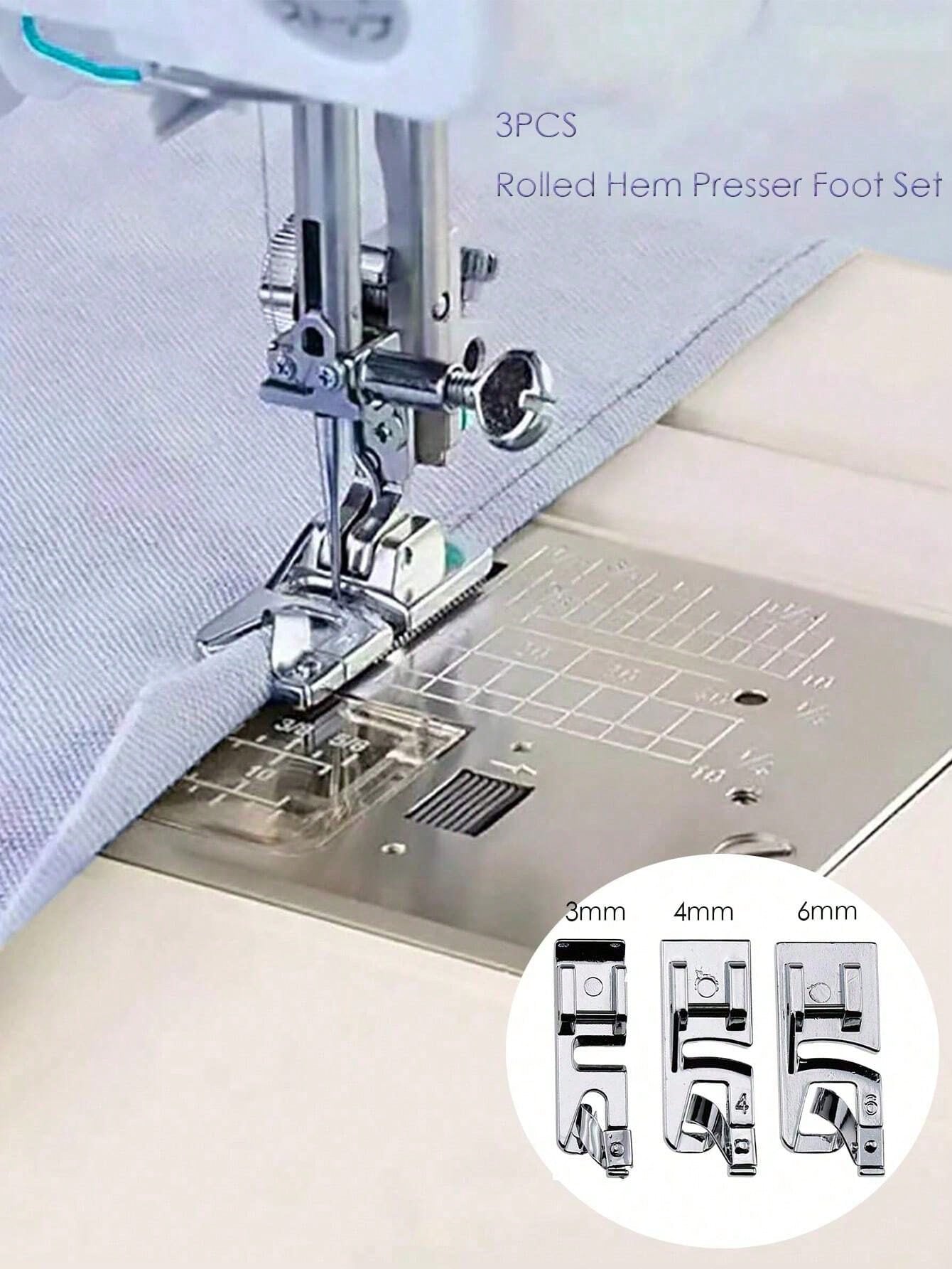 3 Piecesrolled Hem Presser Foot Set 3/4/6mm, Can Create Neat And Perfect Hems, Narrow Hem Presser Foot Set, Suitable For All Low-Shank Singer, Brother, Babylock, Euro-Pro, Janome, White, Elna Sewing M