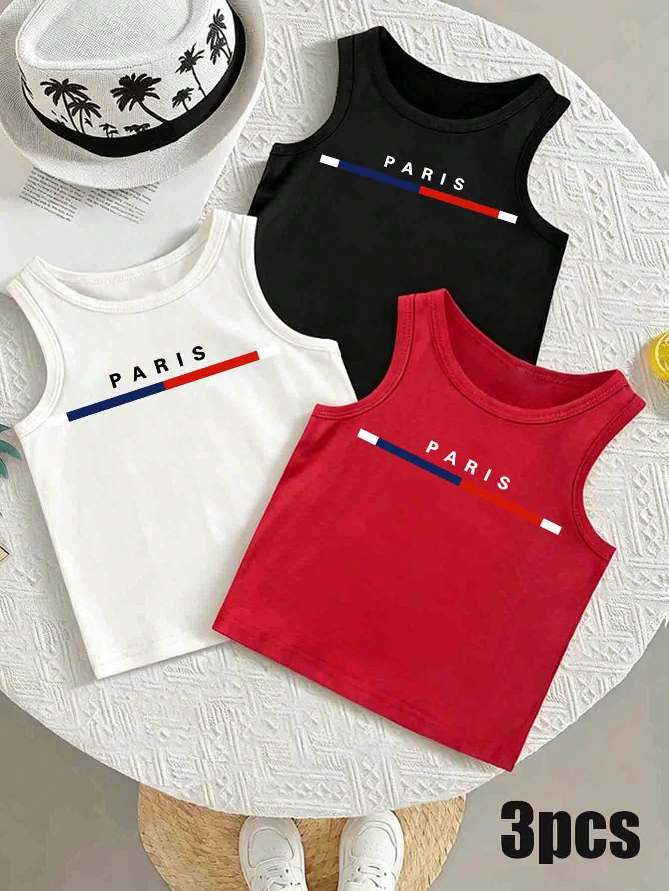 3 Random Piece Tops, Boy Tank Tops, All Round Neck + Wide Strap Basic Style, Fabric Looks Soft And Skin-Friendly