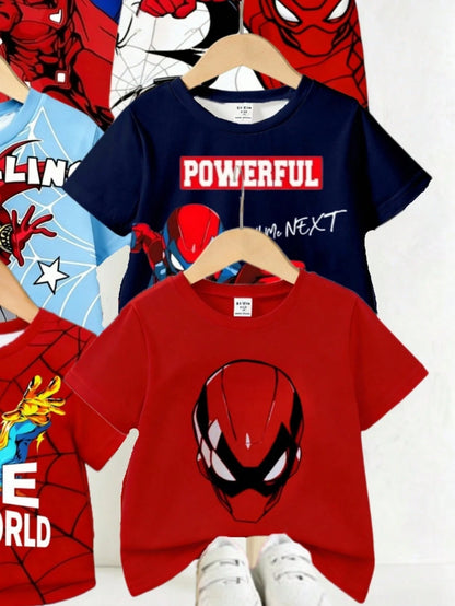 3 Random Pieces From 6 Designs, Cute Comfortable Simple Soft Casual Cartoon Print, Cartoon Boys Clothes Daily Tops, Boys Favorite Pattern Gift