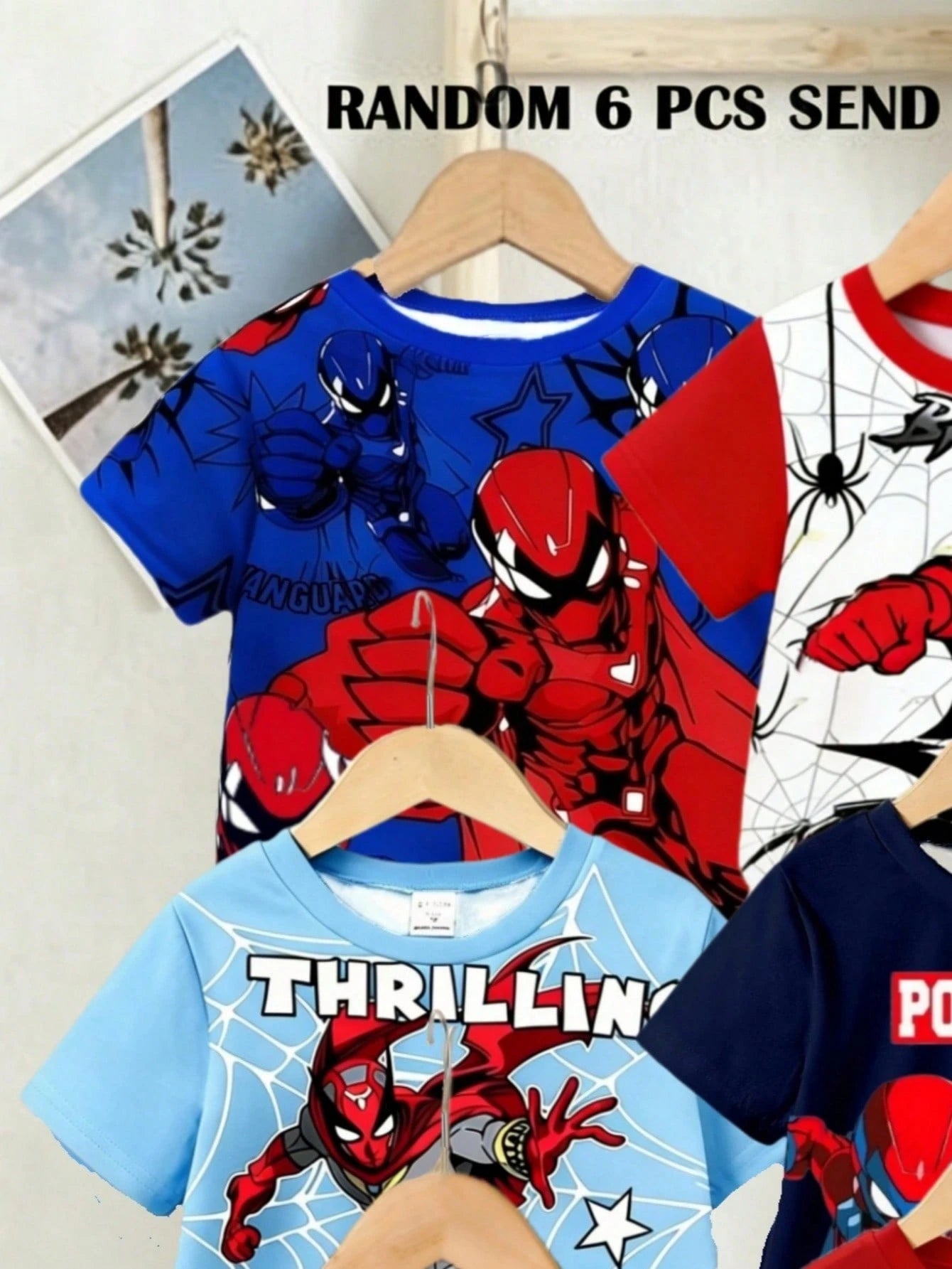3 Random Pieces From 6 Designs, Cute Comfortable Simple Soft Casual Cartoon Print, Cartoon Boys Clothes Daily Tops, Boys Favorite Pattern Gift