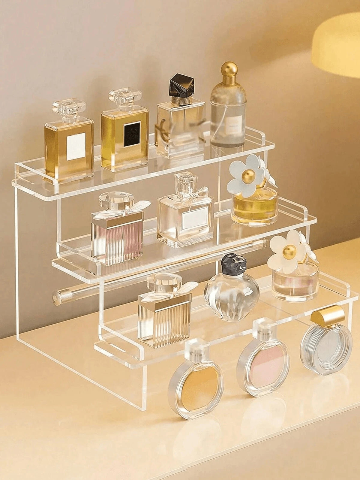 3-Tier Trapezoid Acrylic Display Stand, Home Storage Display Rack, Jewelry & Cosmetics Display Stand, Multi-Layer Transparent Display Rack, Cake Stand, Perfume Stand, Home Decor, Travel Essential