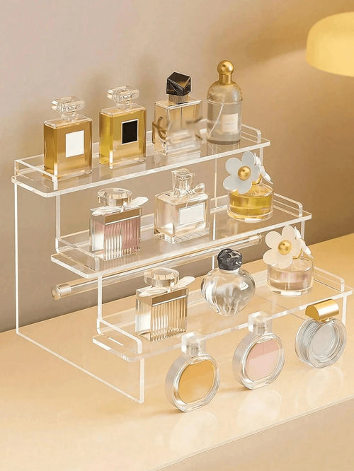 3-Tier Trapezoid Acrylic Display Stand, Home Storage Display Rack, Jewelry & Cosmetics Display Stand, Multi-Layer Transparent Display Rack, Cake Stand, Perfume Stand, Home Decor, Travel Essential