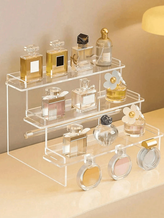 3-Tier Trapezoid Acrylic Display Stand, Home Storage Display Rack, Jewelry & Cosmetics Display Stand, Multi-Layer Transparent Display Rack, Cake Stand, Perfume Stand, Home Decor, Travel Essential