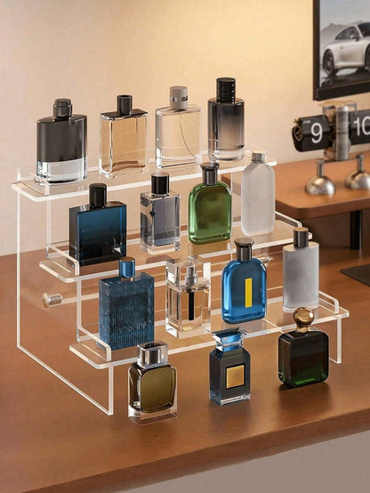 3-Tier Trapezoid Acrylic Display Stand, Home Storage Display Rack, Jewelry & Cosmetics Display Stand, Multi-Layer Transparent Display Rack, Cake Stand, Perfume Stand, Home Decor, Travel Essential