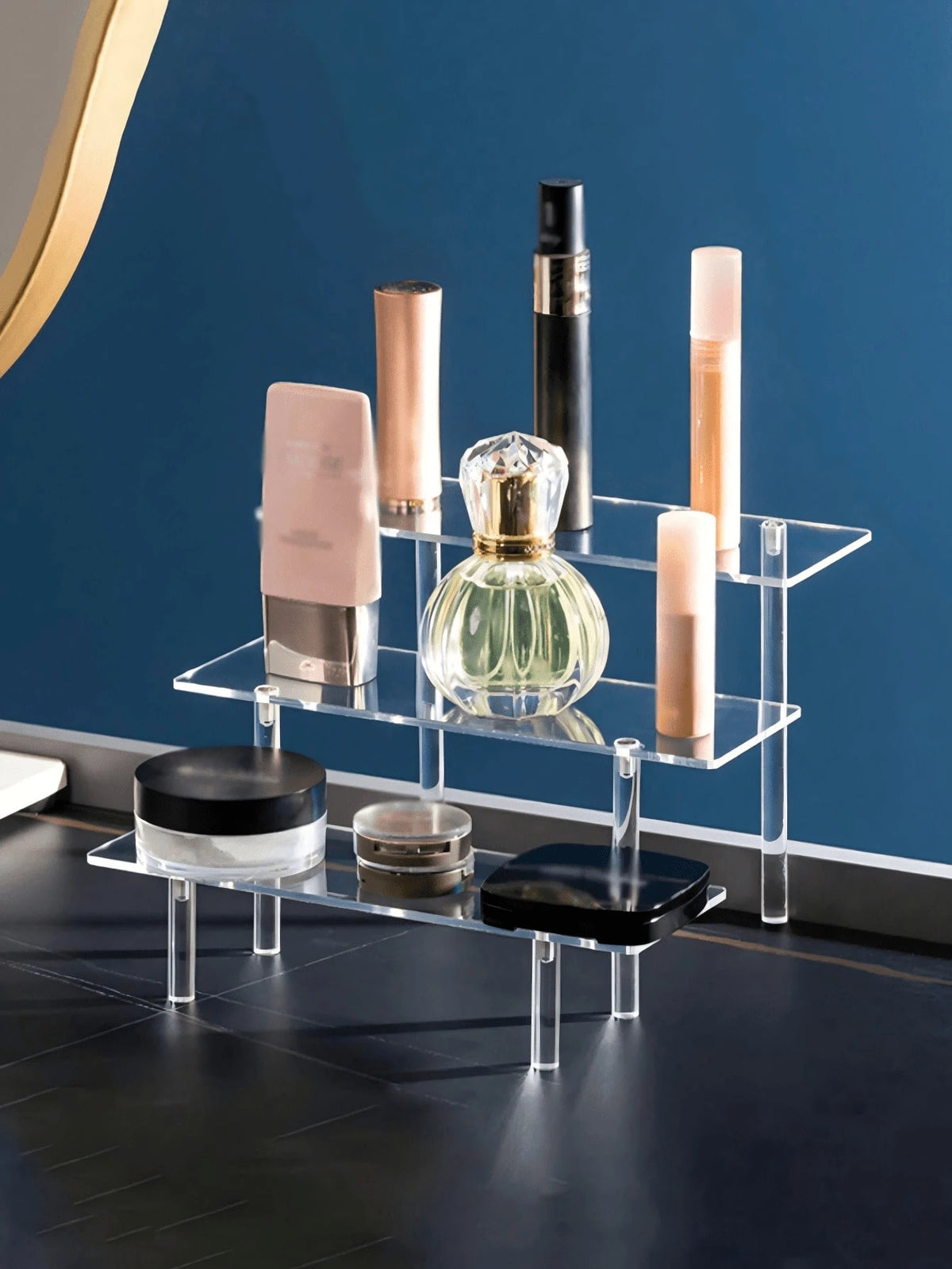 3-Tier Trapezoid Acrylic Display Stand, Home Storage Display Rack, Jewelry & Cosmetics Display Stand, Multi-Layer Transparent Display Rack, Cake Stand, Perfume Stand, Home Decor, Travel Essential