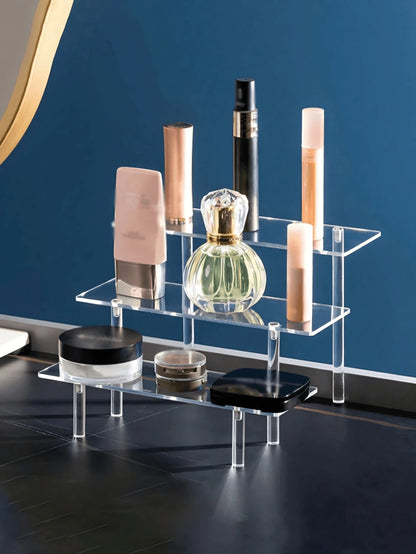 3-Tier Trapezoid Acrylic Display Stand, Home Storage Display Rack, Jewelry & Cosmetics Display Stand, Multi-Layer Transparent Display Rack, Cake Stand, Perfume Stand, Home Decor, Travel Essential