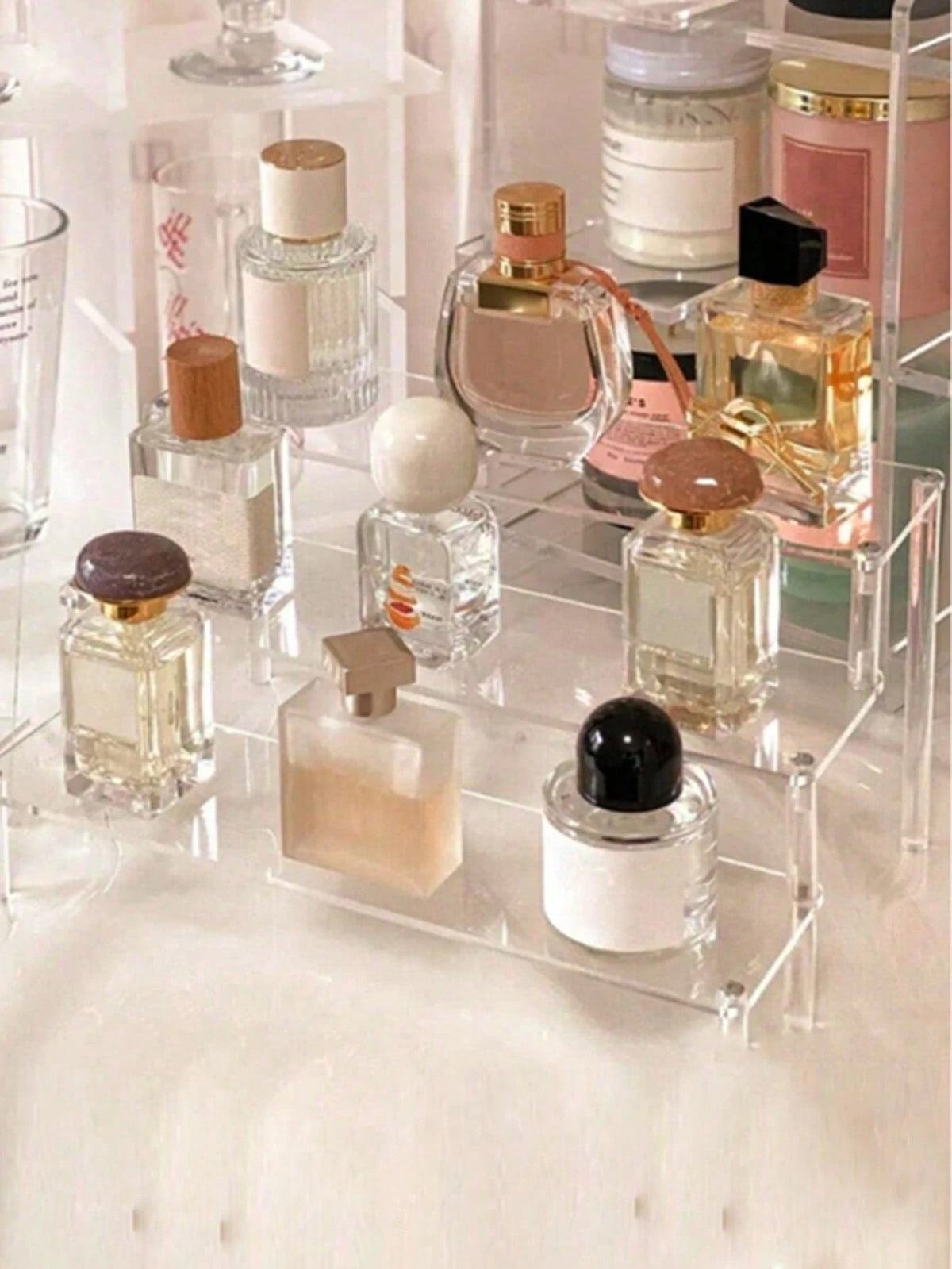 3-Tier Trapezoid Acrylic Display Stand, Home Storage Display Rack, Jewelry & Cosmetics Display Stand, Multi-Layer Transparent Display Rack, Cake Stand, Perfume Stand, Home Decor, Travel Essential
