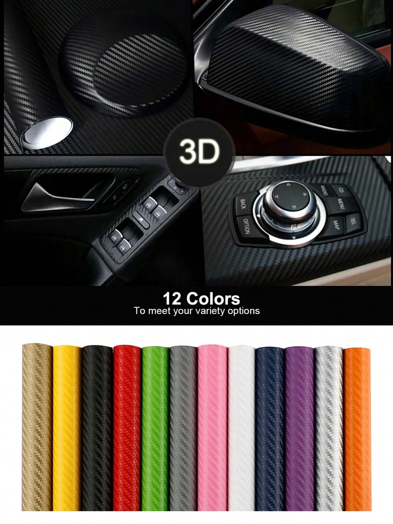30*127cm Car Stickers and Decals 3D Carbon Fiber Vinyl Wrap Sheet Roll Protective Custom Film Auto Styling Exterior Accessories