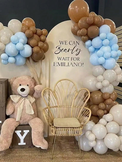 30/60pcs Blue & Brown Balloons, Pastel Macaron Blue, White, Beige, Nude Brown Latex Balloon Set, Light Baby Blue, Cream, Apricot, Coffee Color Balloons, Suitable For Teddy Bear Birthday, Baby Shower D