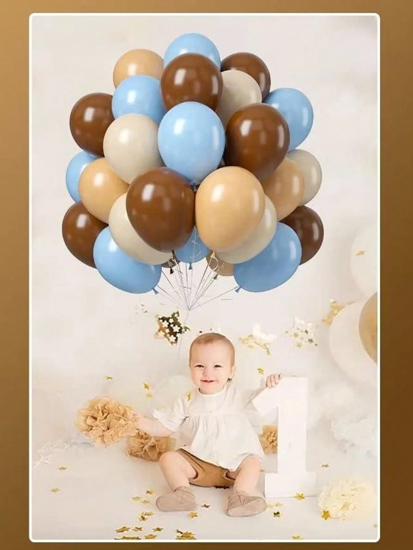 30/60pcs Blue & Brown Balloons, Pastel Macaron Blue, White, Beige, Nude Brown Latex Balloon Set, Light Baby Blue, Cream, Apricot, Coffee Color Balloons, Suitable For Teddy Bear Birthday, Baby Shower D