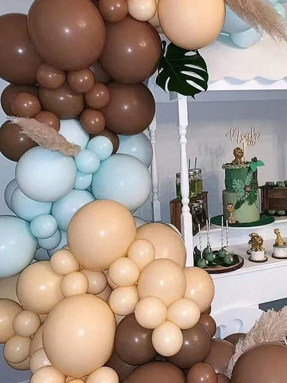 30/60pcs Blue & Brown Balloons, Pastel Macaron Blue, White, Beige, Nude Brown Latex Balloon Set, Light Baby Blue, Cream, Apricot, Coffee Color Balloons, Suitable For Teddy Bear Birthday, Baby Shower D