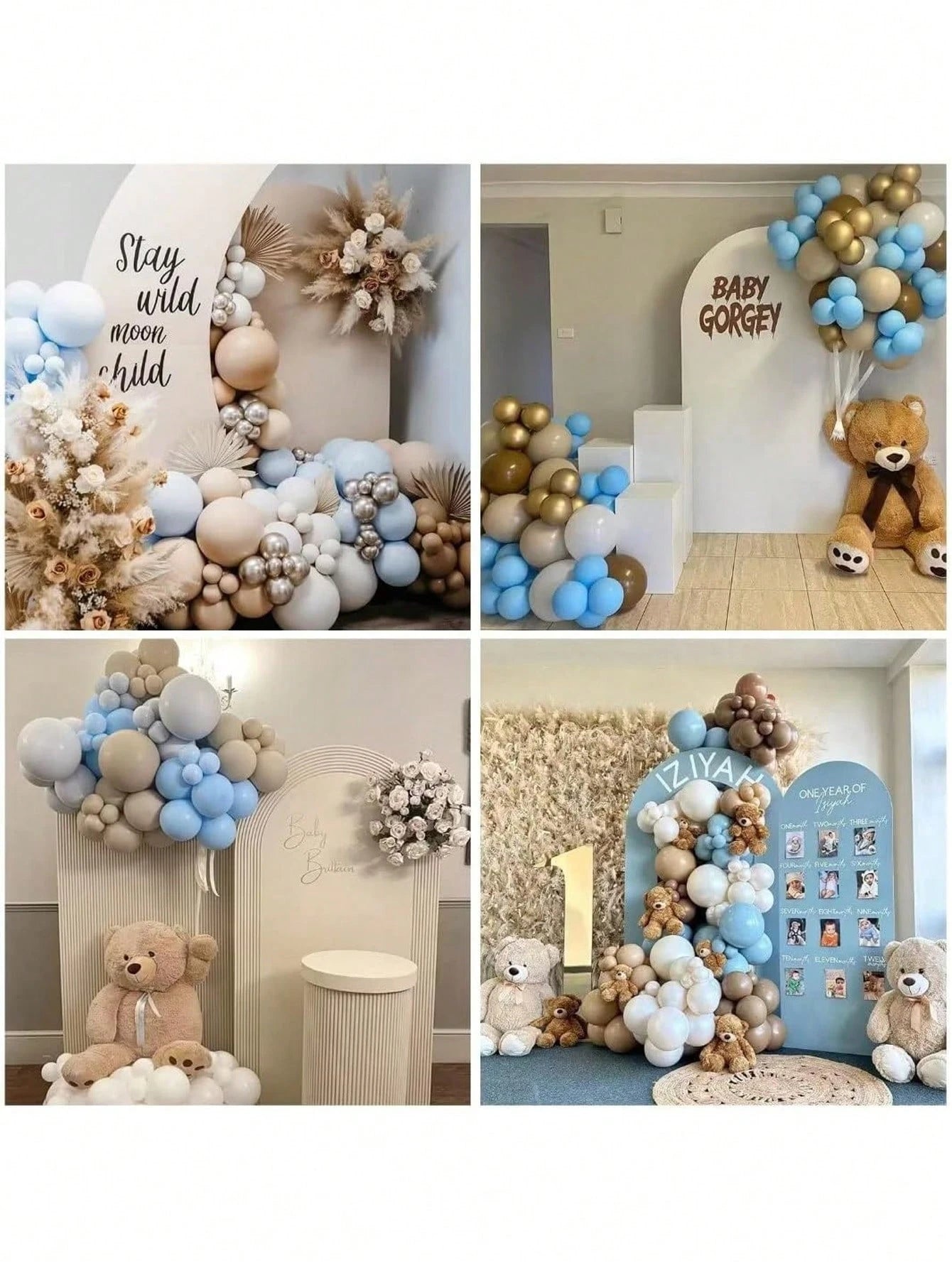 30/60pcs Blue & Brown Balloons, Pastel Macaron Blue, White, Beige, Nude Brown Latex Balloon Set, Light Baby Blue, Cream, Apricot, Coffee Color Balloons, Suitable For Teddy Bear Birthday, Baby Shower D