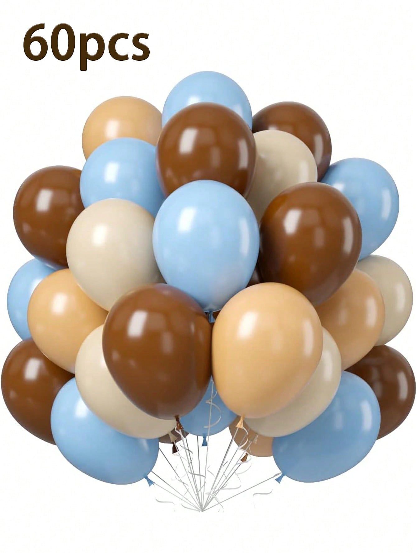 30/60pcs Blue & Brown Balloons, Pastel Macaron Blue, White, Beige, Nude Brown Latex Balloon Set, Light Baby Blue, Cream, Apricot, Coffee Color Balloons, Suitable For Teddy Bear Birthday, Baby Shower D