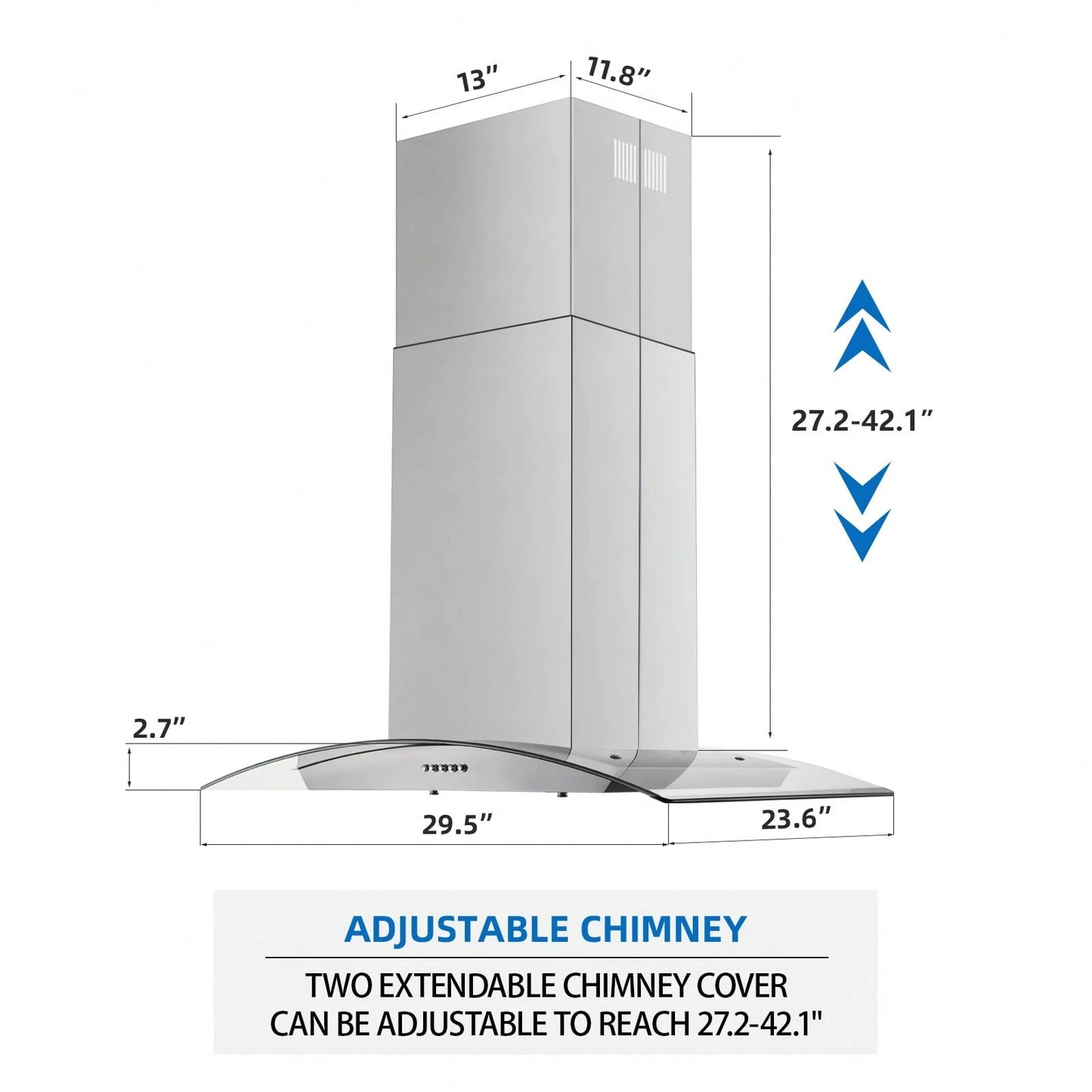 30 Inch Island Range Hood Stainless Steel 700 CFM Push Button Control Kitchen Exhaust Ventilation Fan With 5-Layer Mesh Filters, Large Airflow Capacity Ceiling Mount Vent Hood