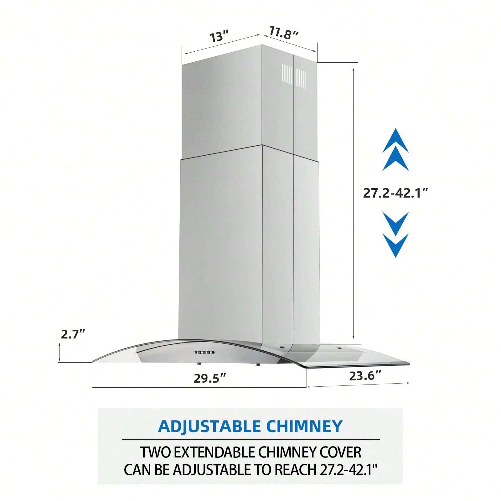 30 Inch Island Range Hood Stainless Steel 700 CFM Push Button Control Kitchen Exhaust Ventilation Fan With 5-Layer Mesh Filters, Large Airflow Capacity Ceiling Mount Vent Hood