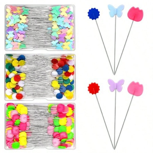 300PCS Flat Head Straight Pins Kits, Head Sewing Pins Quilting Pins, Flower Head Sewing Pins For Fabric With Storage Boxes For Sewing DIY Projects, Dressmaker Decoration
