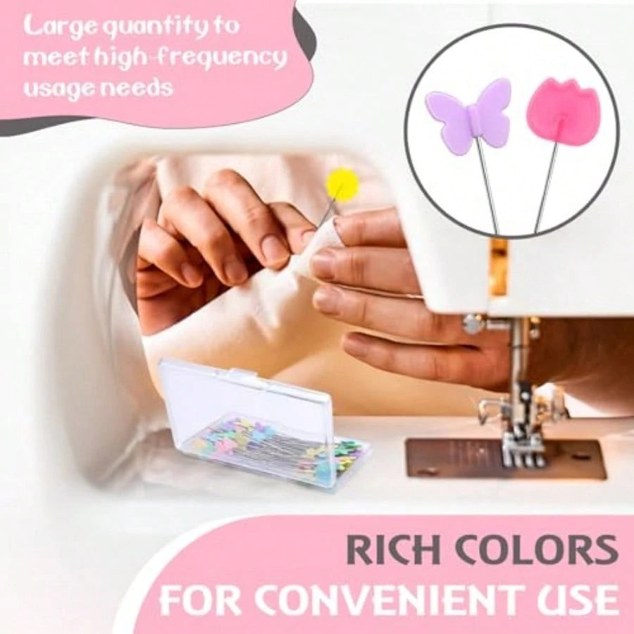 300PCS Flat Head Straight Pins Kits, Head Sewing Pins Quilting Pins, Flower Head Sewing Pins For Fabric With Storage Boxes For Sewing DIY Projects, Dressmaker Decoration