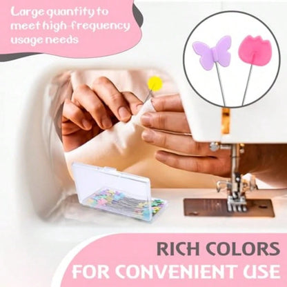 300PCS Flat Head Straight Pins Kits, Head Sewing Pins Quilting Pins, Flower Head Sewing Pins For Fabric With Storage Boxes For Sewing DIY Projects, Dressmaker Decoration