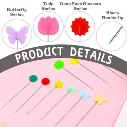 300PCS Flat Head Straight Pins Kits, Head Sewing Pins Quilting Pins, Flower Head Sewing Pins For Fabric With Storage Boxes For Sewing DIY Projects, Dressmaker Decoration
