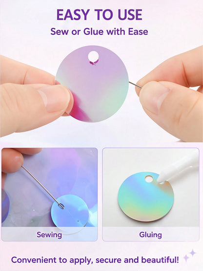 30mm Large Hole Flat Round Loose Sequins, 3cm Large PVC Colorful Iridescent Sequins, Bulk Embroidery Handmade Sequins, Suitable For Clothing Jewelry Making, DIY Sewing Accessories, Aesthetic Style