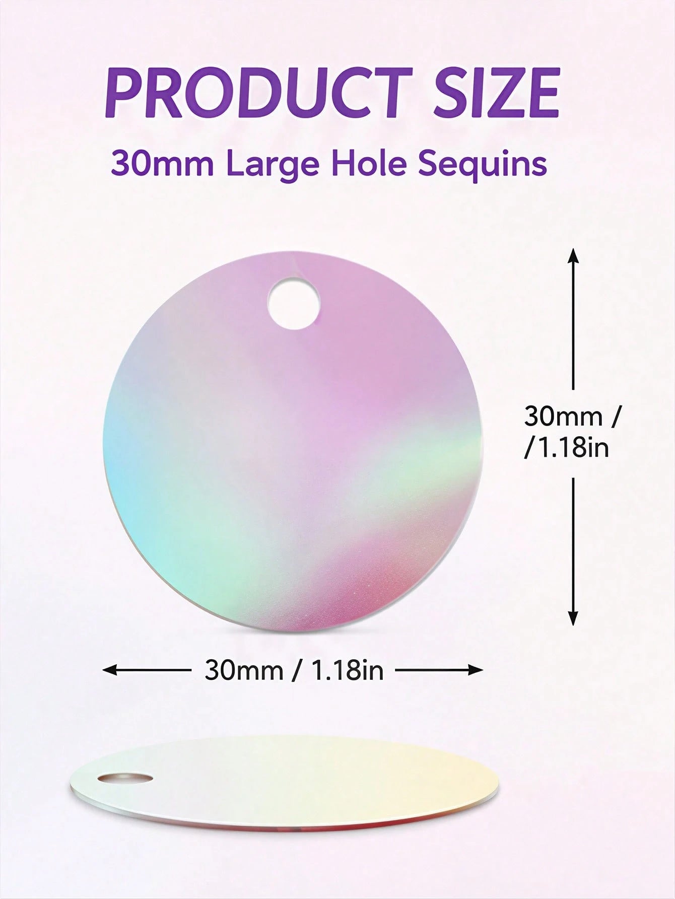 30mm Large Hole Flat Round Loose Sequins, 3cm Large PVC Colorful Iridescent Sequins, Bulk Embroidery Handmade Sequins, Suitable For Clothing Jewelry Making, DIY Sewing Accessories, Aesthetic Style