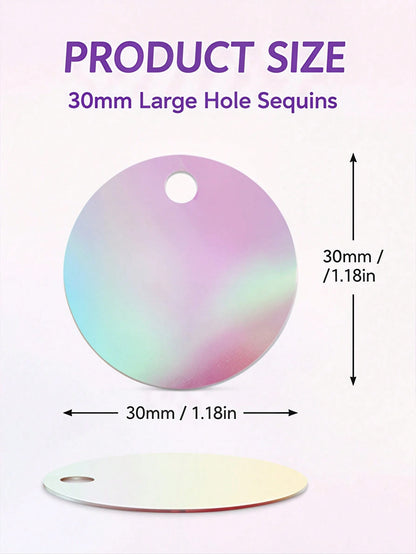 30mm Large Hole Flat Round Loose Sequins, 3cm Large PVC Colorful Iridescent Sequins, Bulk Embroidery Handmade Sequins, Suitable For Clothing Jewelry Making, DIY Sewing Accessories, Aesthetic Style