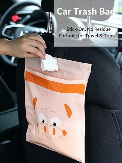 30pcs Cute Pig Car Trash Bags, Adhesive Non-Mark Disposable Car Trash Bin, Waterproof Portable Car Cleaning Bags