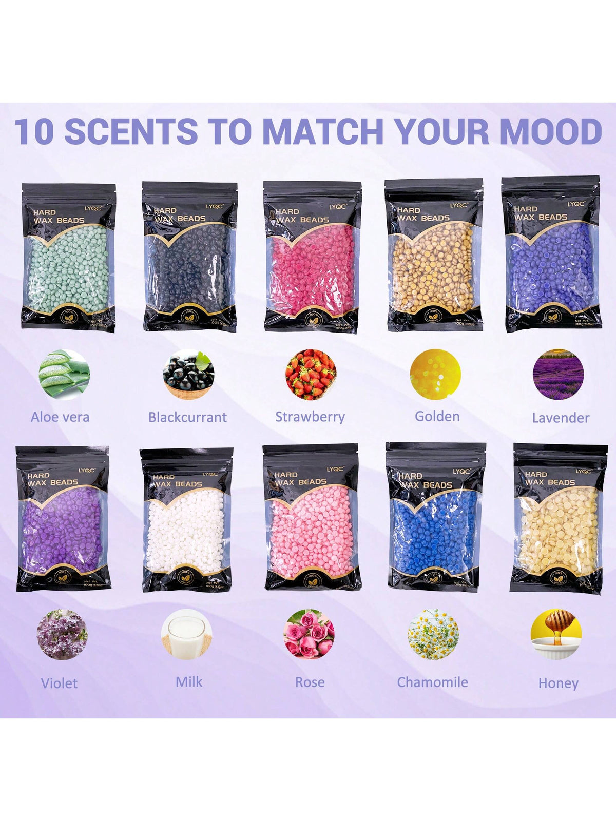 30PCS Wax Beads, LYQC Hard Wax Beads For Sensitive Skin Hair Removal, Wax For Full Body, Bikini, Face, Eyebrow, Back, Chest, Legs, Armpit, Upper Lip, Home Refill Wax For Wax Warmer Kit, 10 Flavours, C